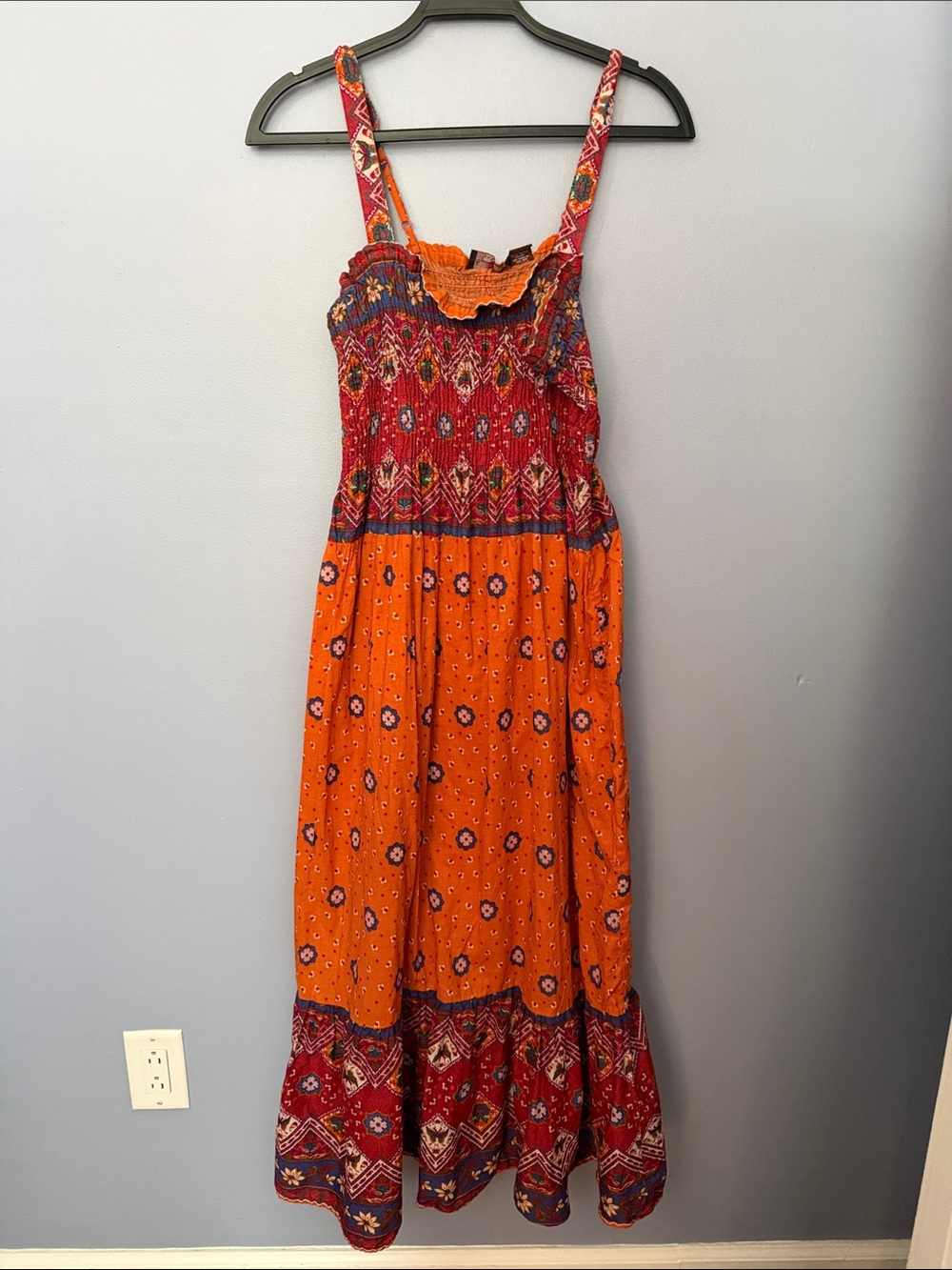 Speed Control New York Boho Floral Smocked Maxi Dress Orange M - Picture 2 of 12